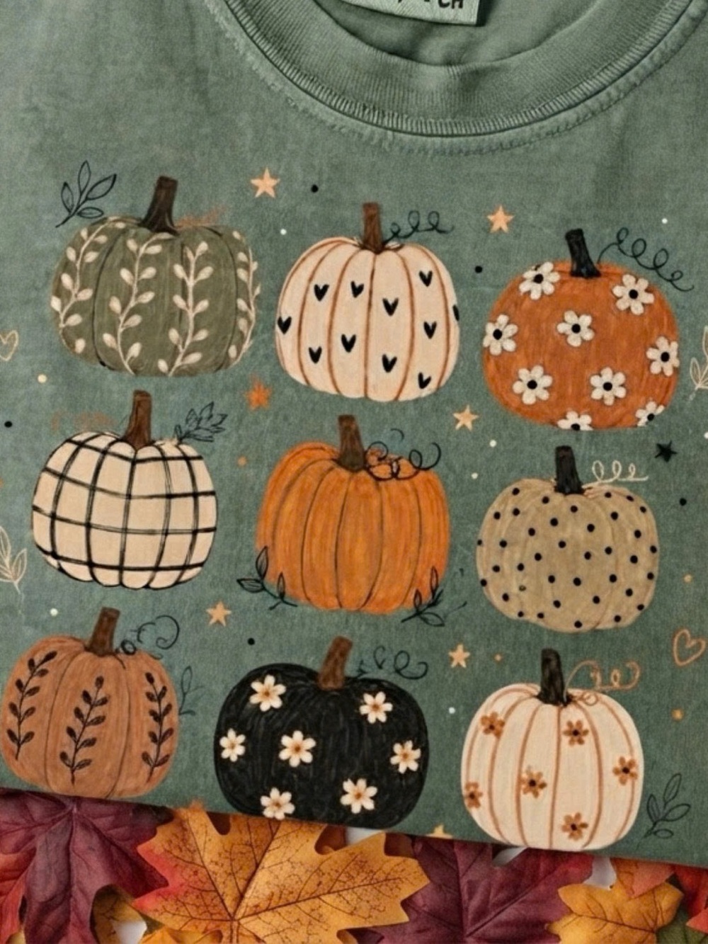 Comfort Colors Moss Fall Pumpkin Graphic T-shirt, Retro Pumpkin Design - Picture 2 of 2